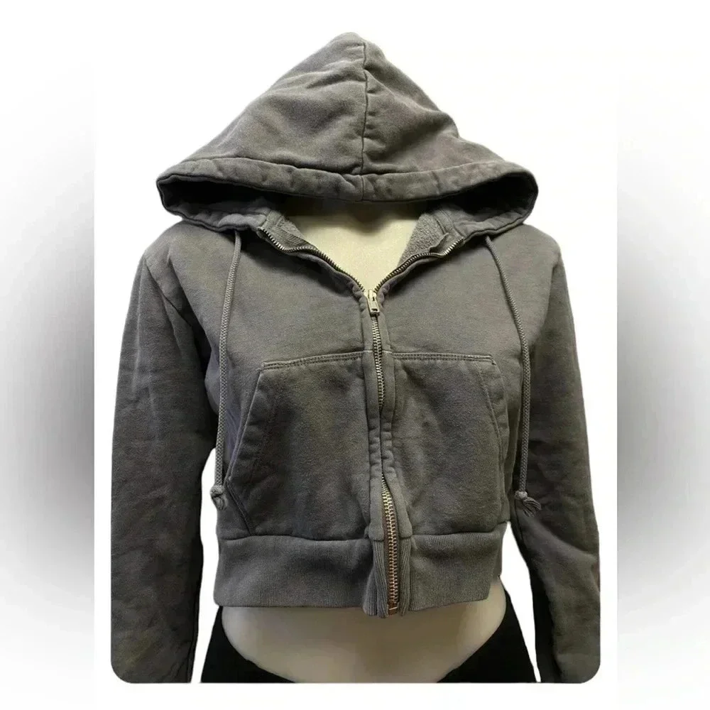 Brandy Melville Blue Cropped  Hoodie Size Small - Picture 3 of 8